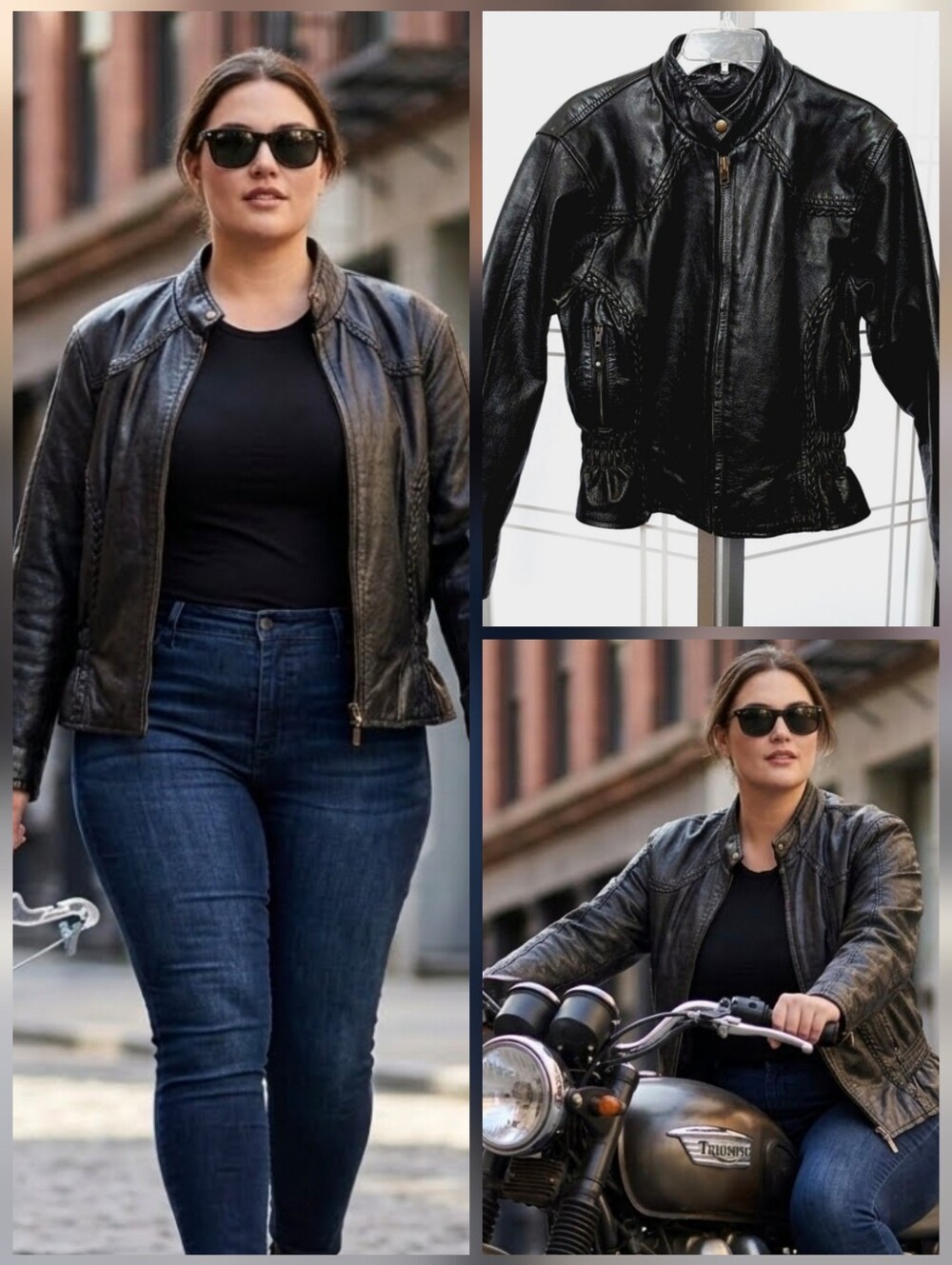 💙Hot Leathers>>>ladies black leather motorcycle coat 🤍XL